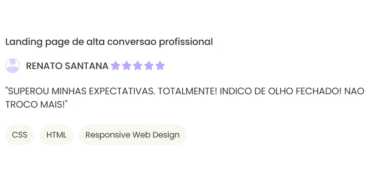 Captura recortada de uma avaliação pública de cliente sobre projeto entregue