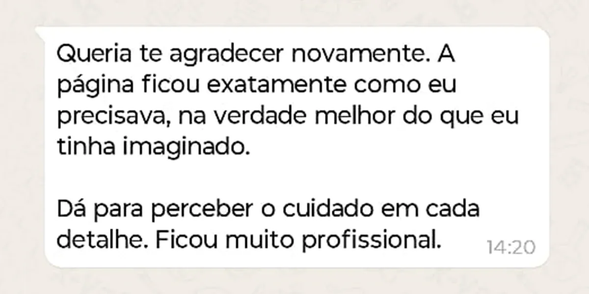Captura recortada de mensagem recebida após a entrega de um projeto